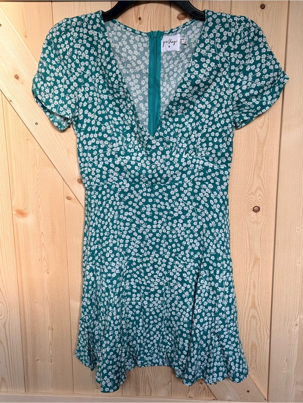 Princess Polly Teal Green Floral V-Neck Mini Dress